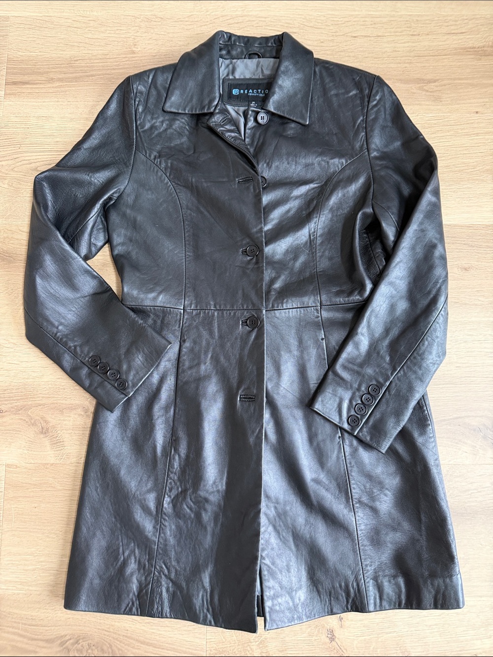Kenneth Cole Reaction Black Leather Button-Front Coat